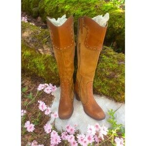 Vintage 1970s Knee High Boots Suede Leather Patchwork Argentina Whipstitch 9B